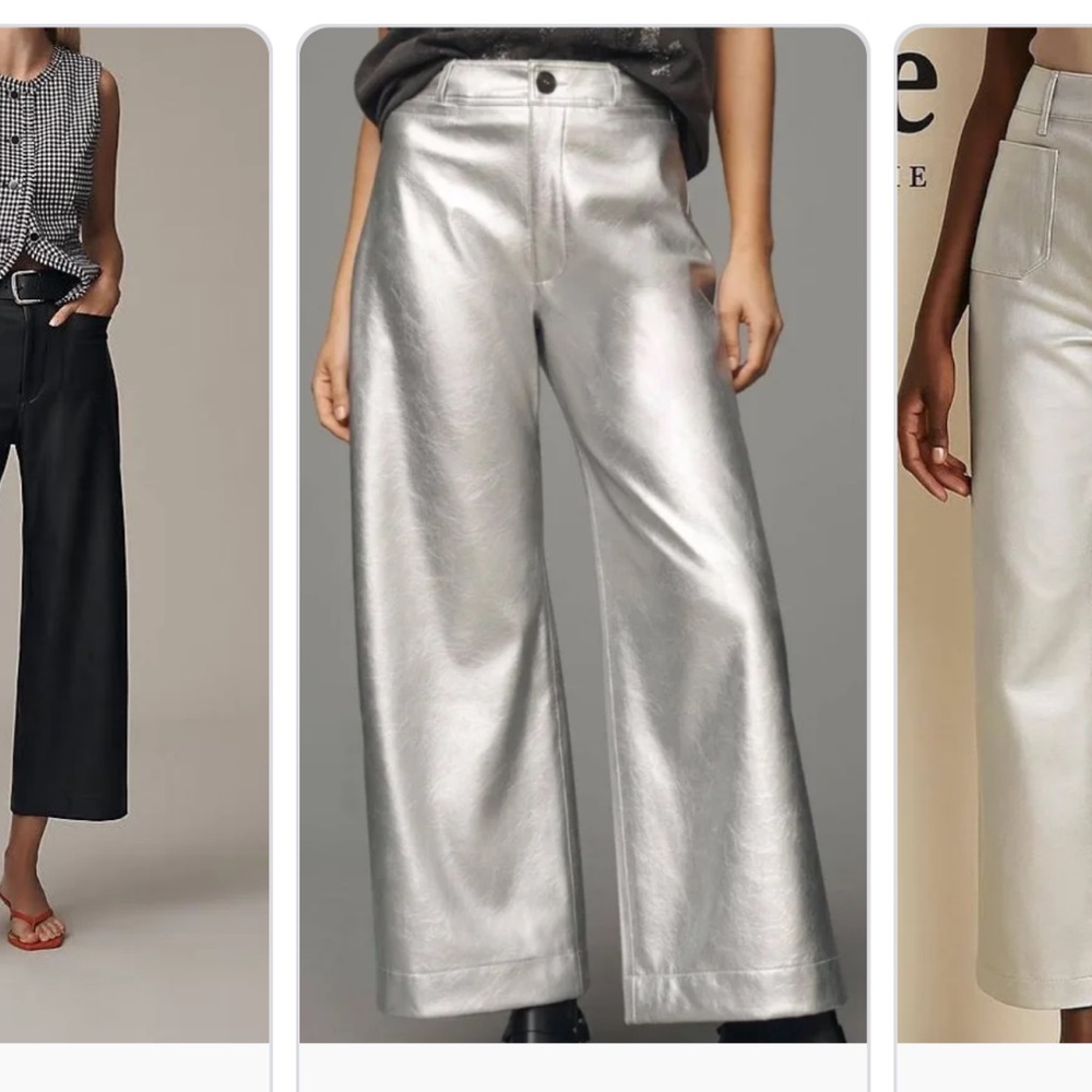 Anthropologie Metallic Silver Wide-Leg Pants